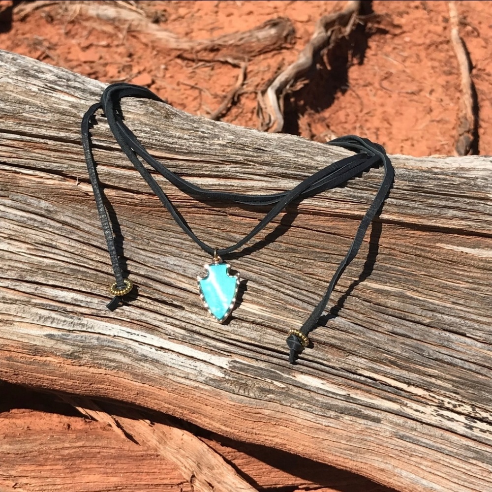 Wrap necklace with gold & turquoise arrow charm